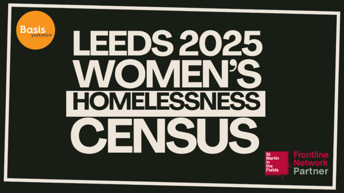 Graphic with Basis Yorkshire logo and St Martin in the Fields Frontline Network Partner logo. Text reads: Leeds 2025 Women's Homelessness Census.
